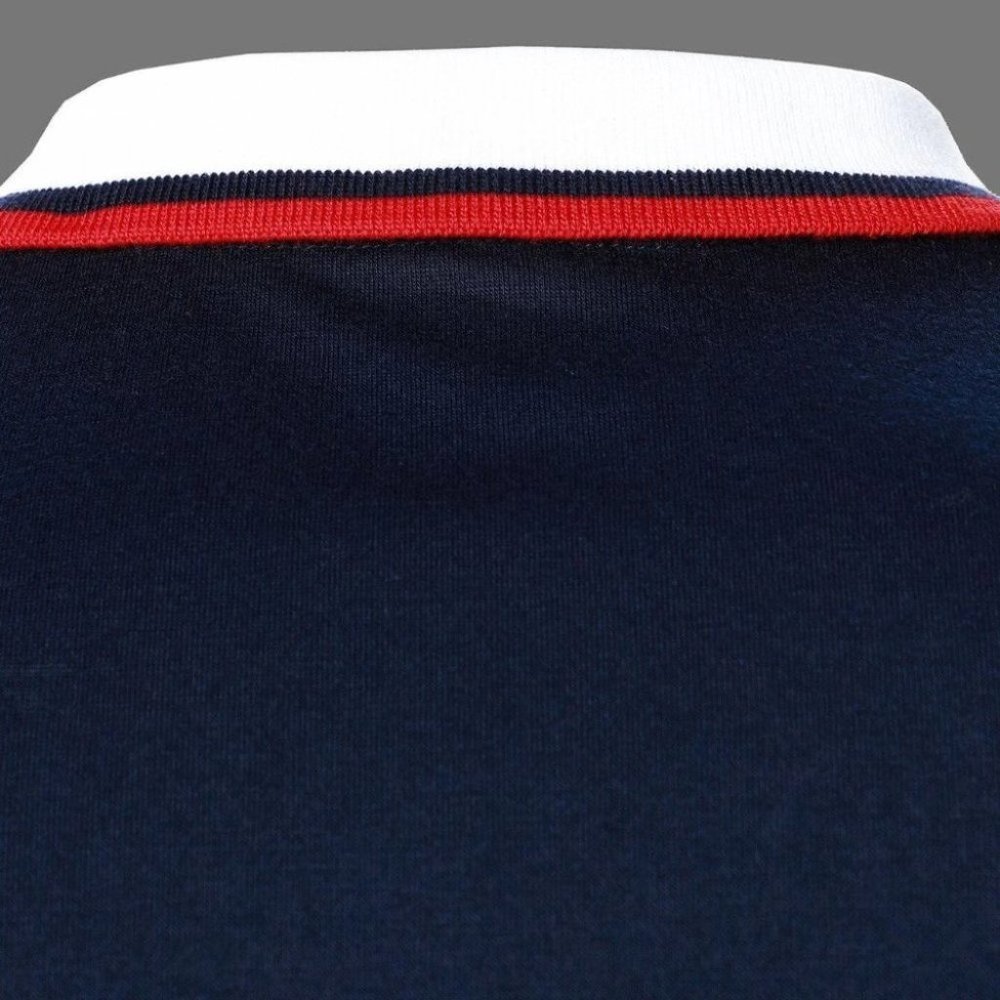 Casual Navy Blue Trim Men's Polo Shirt w/Red and White Stripes - Picture 7 of 9